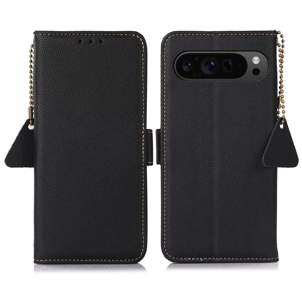 TJ For Google Pixel 9 Pro RFID Blocking Case Genuine Cow Leather Flip Phone Cover TJ For Google Pixel 9 Pro RFID Blocking Case Genuine Cow Leather Flip Phone Cover